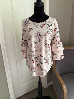Alfani Pink Floral Ruffle-Sleeve Blouse
